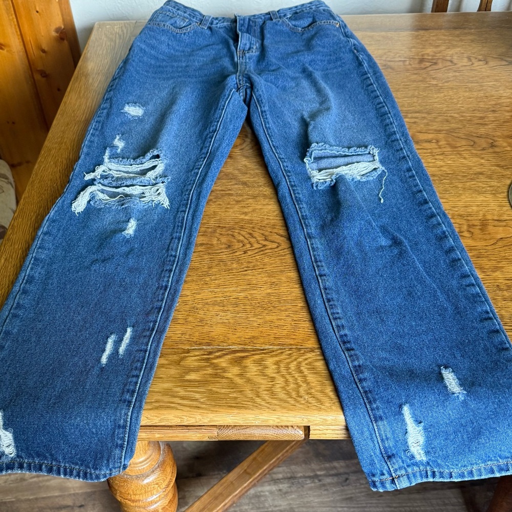 Pink Lily Women's Distressed Blue Boyfriend Jeans